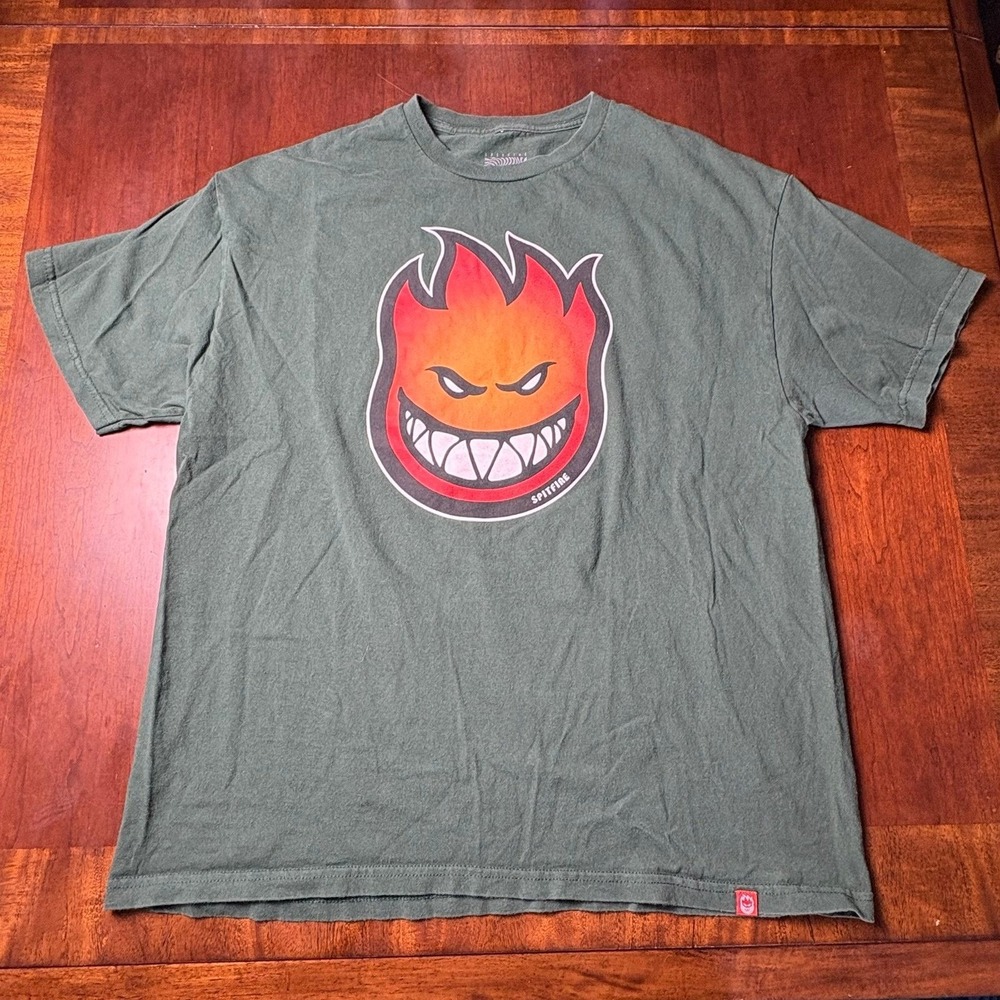 Spitfire Bighead Skateboarding Logo Graphic T-Shirt XL Green 23x28